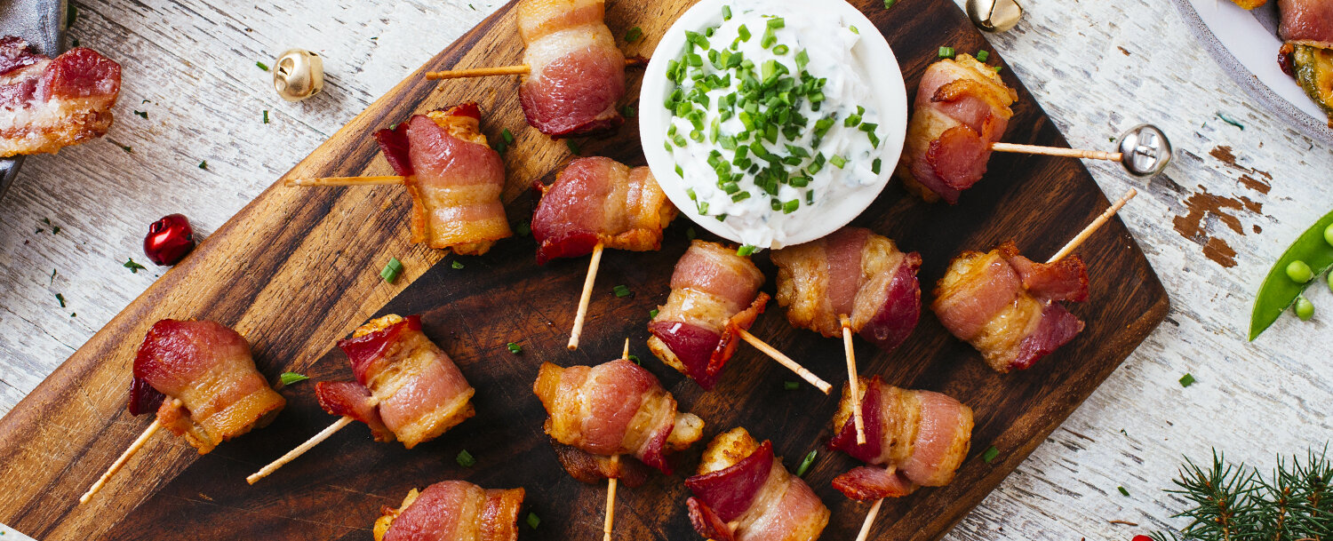 Recipes - Bacon-Wrapped Tater Tots with Onion Dip - Applegate