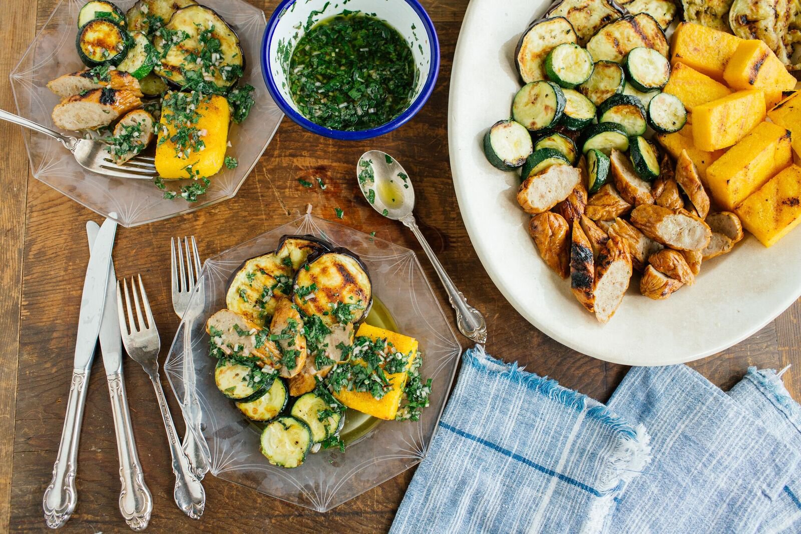 Recipes - Grilled Sausage & Veggies with Salsa Verde - Applegate