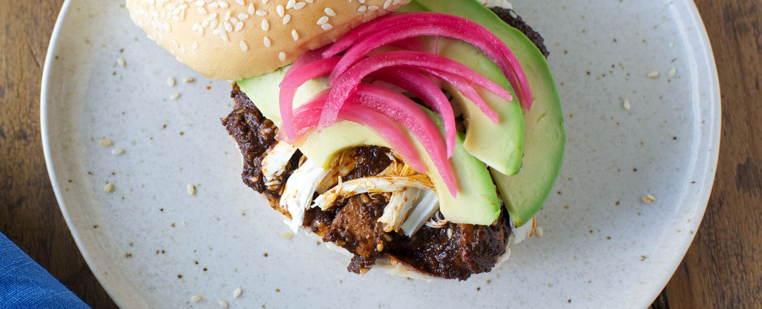 Recipes - Cemita with Chicken Mole, Avocado, and Pickled Onions - Applegate