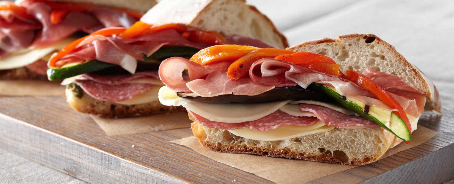 Recipes - The Wayfarer - Italian Ciabatta Sandwich with Grilled Vegetables, Prosciutto & Salami - Ap