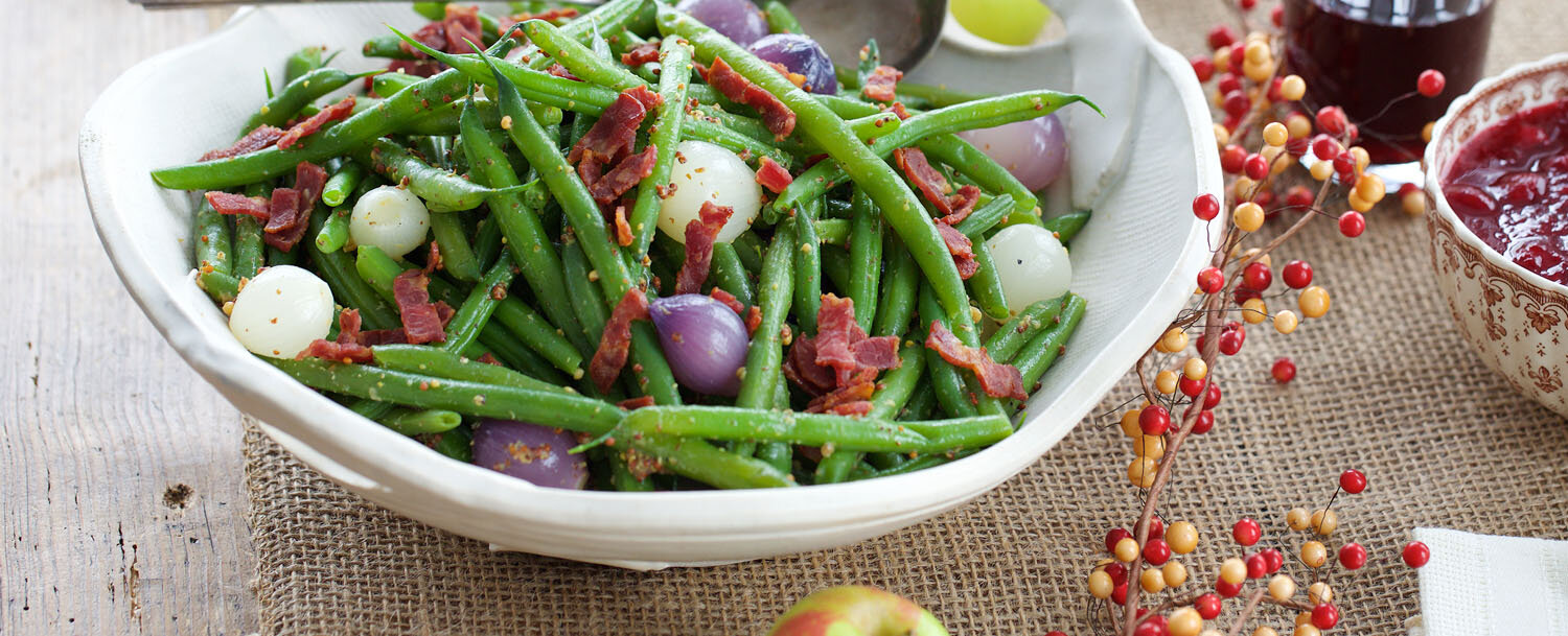 Recipes - Green Beans and Pearl Onions with Bacon Vinaigrette - Applegate