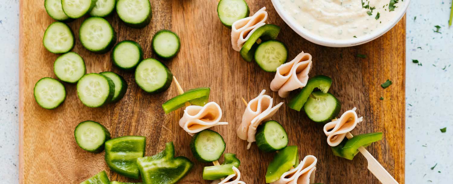 Recipes - Roast Turkey and Veggie Skewers Protein-Power Sauce! - Applegate