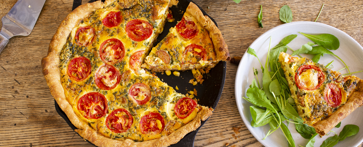 Recipes - Summer Quiche with Corn, Tomatoes and Sausage - Applegate