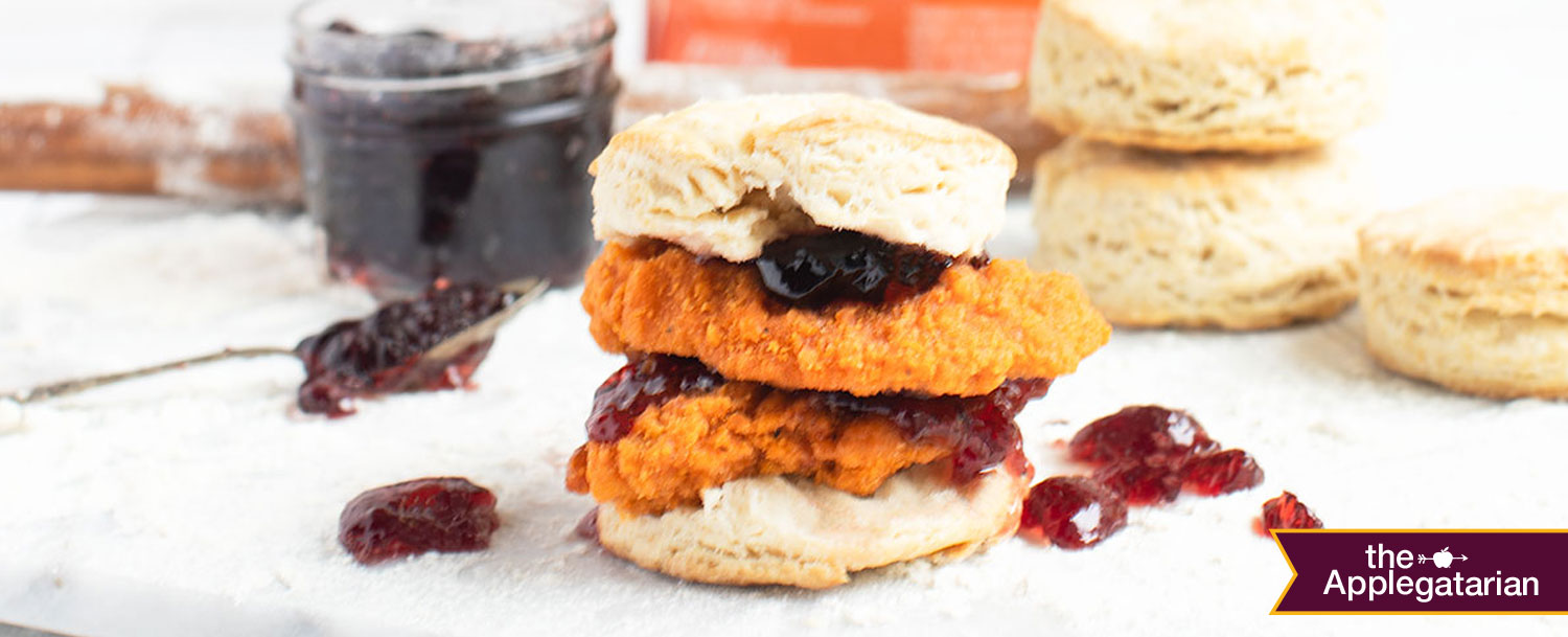 Recipes - Buttermilk Biscuits with Spicy Breaded Chicken Tenders and Grape Jelly - Applegate