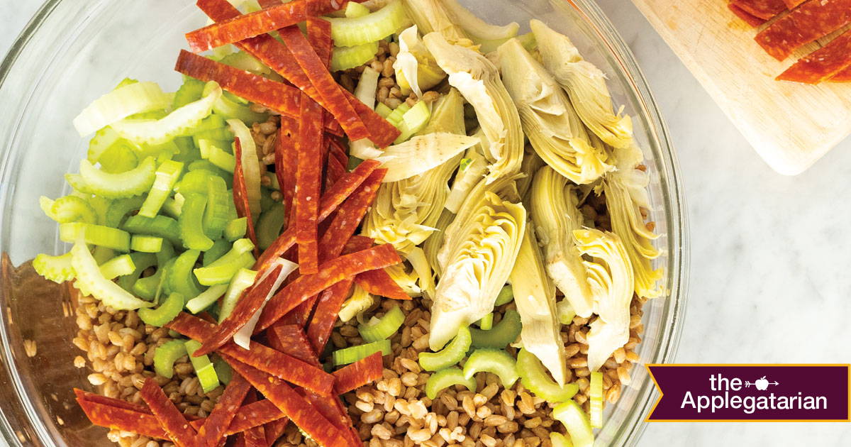 Recipes - Farro Salad with Pepperoni, Artichokes and Celery - Applegate
