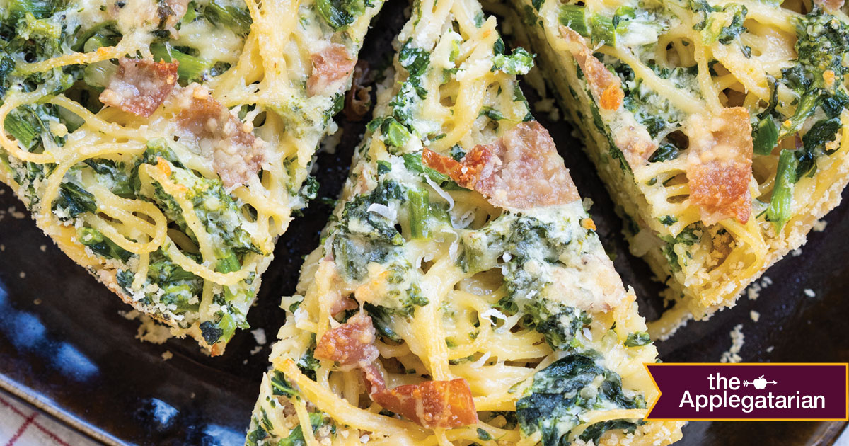 Recipes - Spaghetti Pie with Prosciutto and Broccoli Rabe Recipe - Applegate