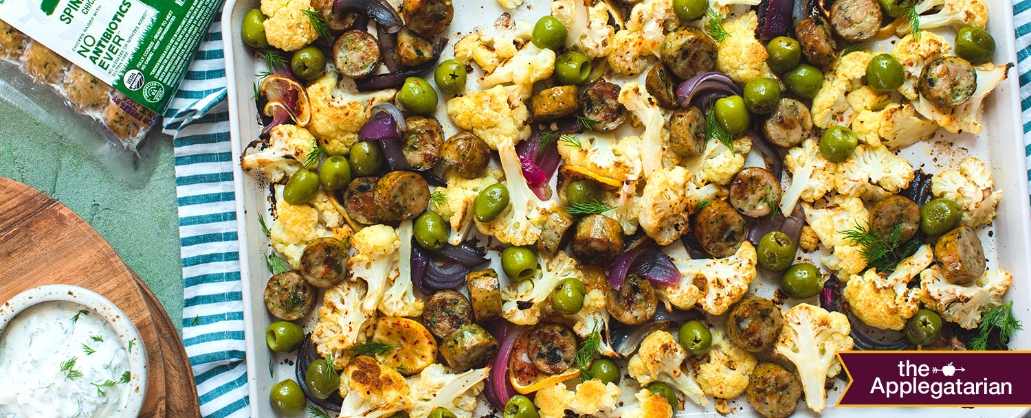 Recipes - Roasted Sausages with Cauliflower, Lemons, and Olives - Applegate