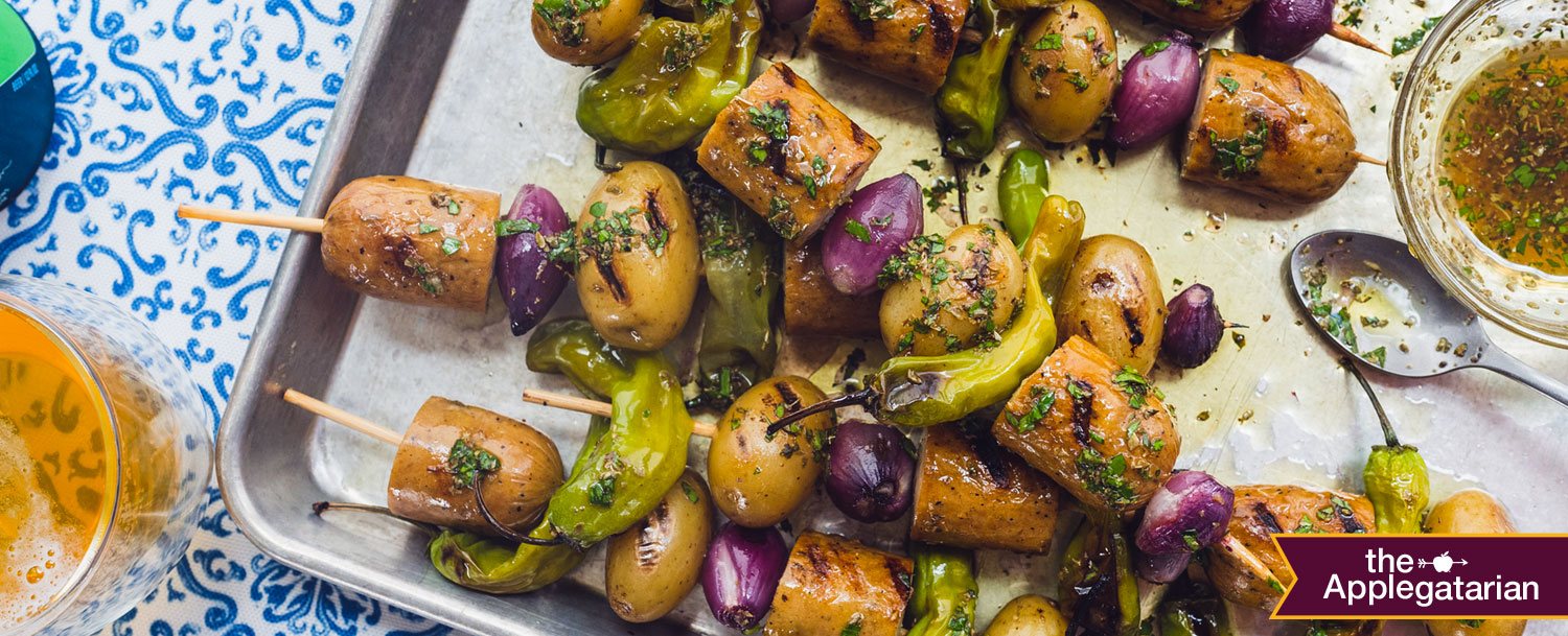 Recipes - Italian Sausage, Peppers, and Onion Skewers Recipe - Applegate