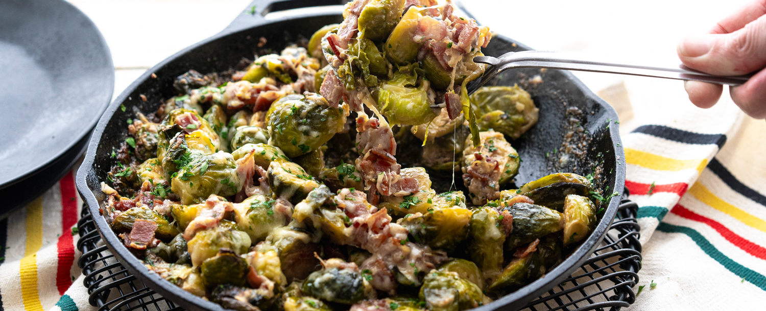 Recipes - Creamy Brussels Sprout and Bacon Gratin - Applegate