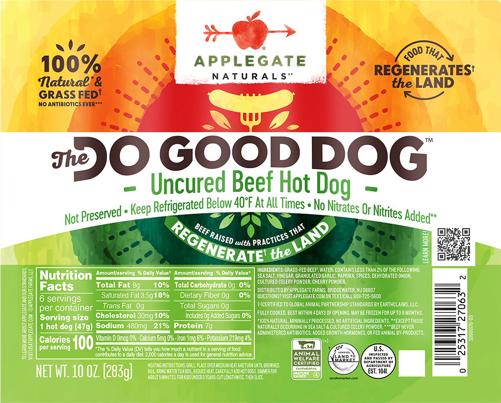 Products Hot Dogs Applegate Naturals® The Do Good Dog Uncured Beef