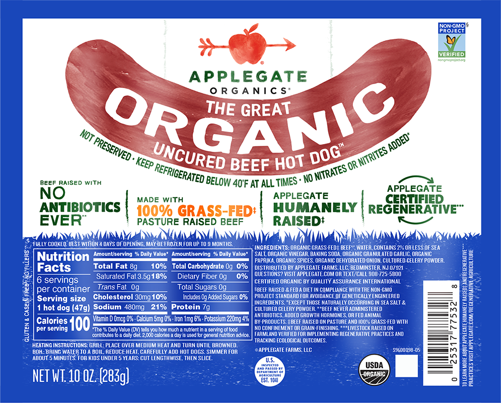 Applegate Organics® The Great Organic Uncured Beef Hot Dog™ - 10oz